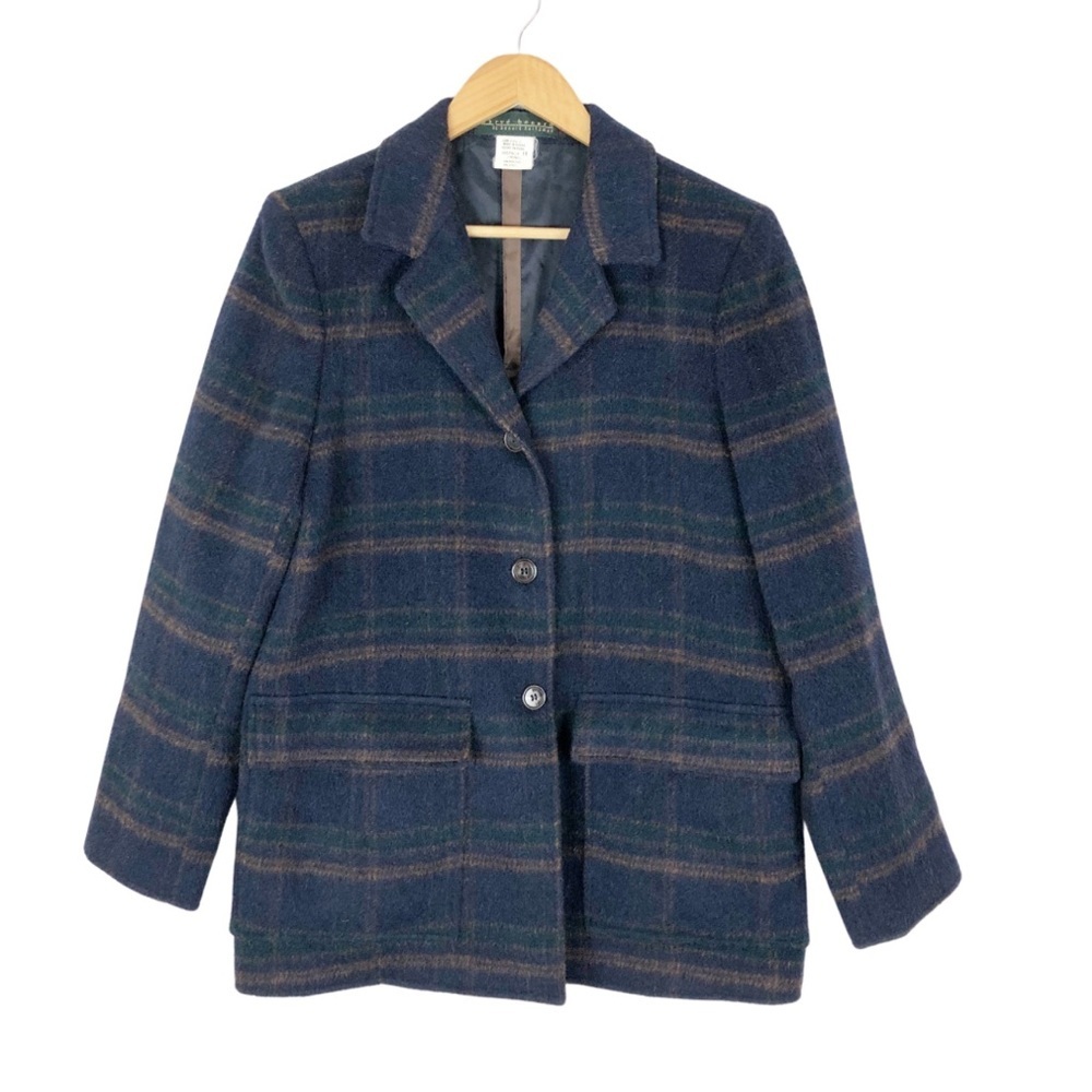 Vintage Harve Benard Plaid Blazer Jacket Women Navy Classic Button Front Pockets